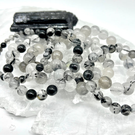 Black Tourmaline in Quartz Bracelet - Calm, Protection, Grounding, EMF Blocker