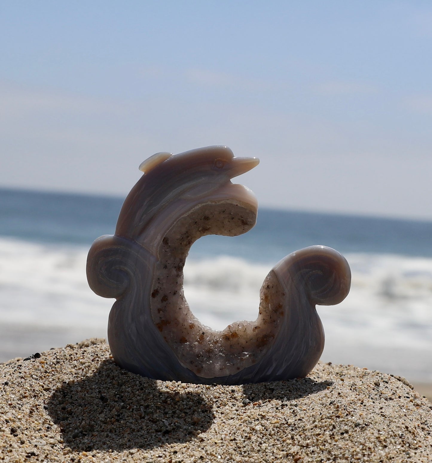 Druzy Agate Dolphin Carving
