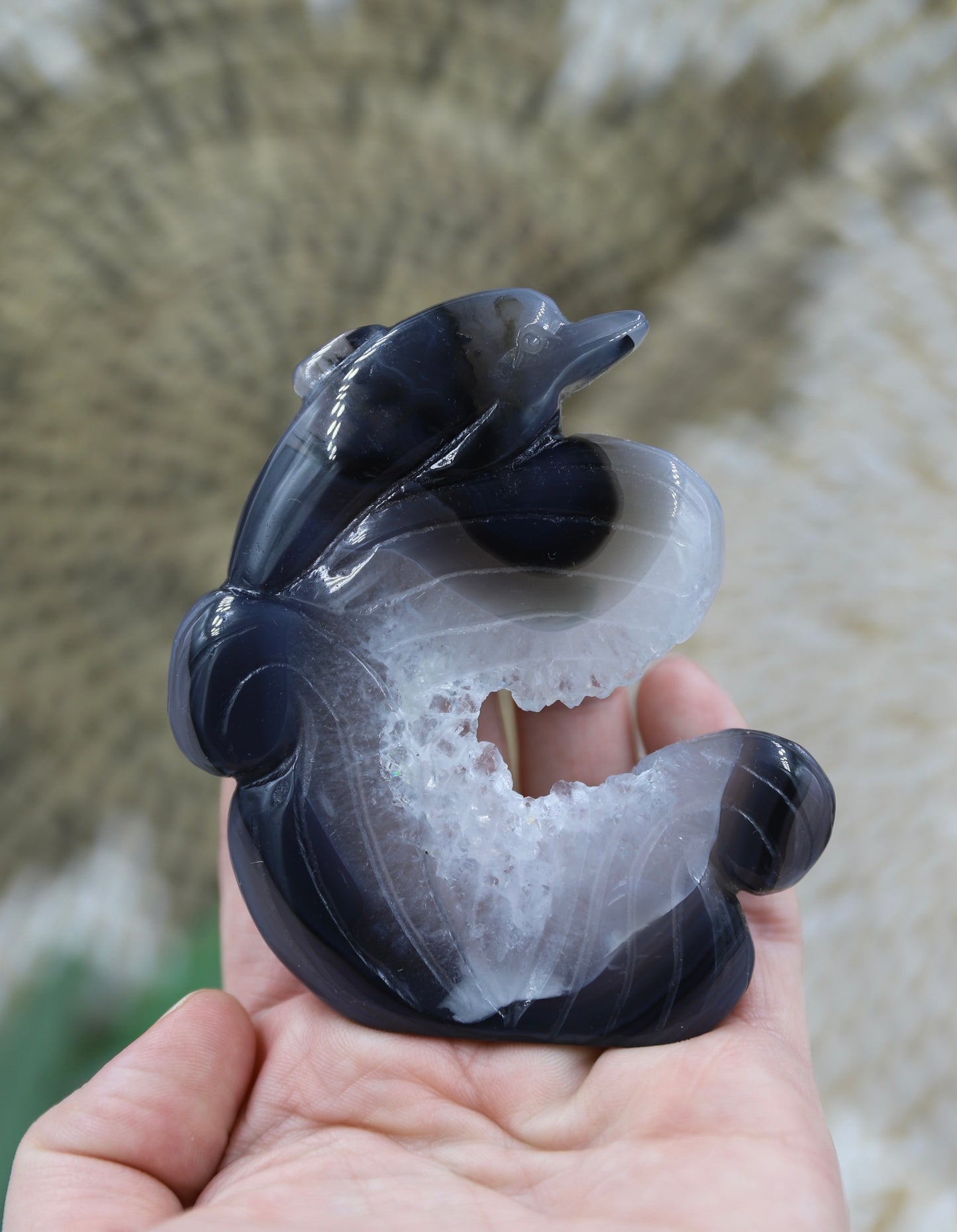 Druzy Agate Dolphin Carving