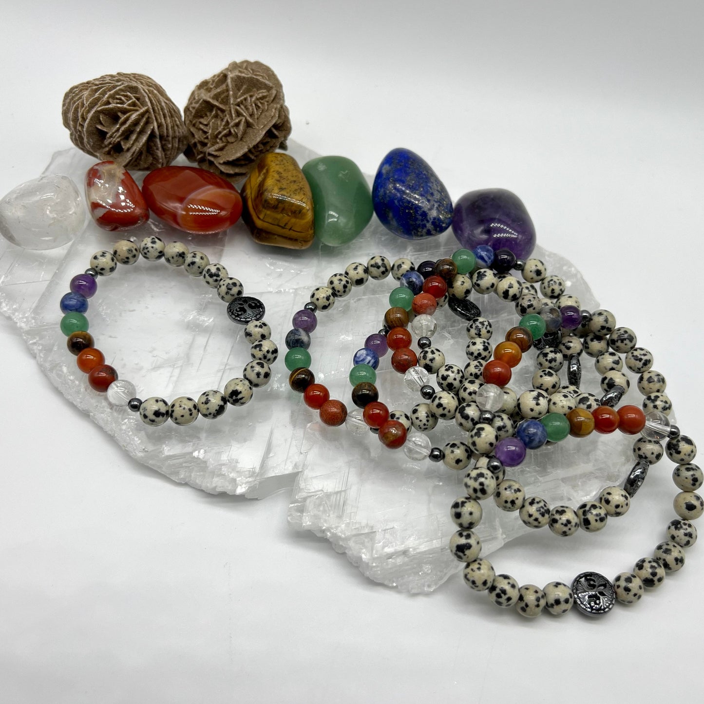7 Chakra Crystal Bracelet with Dalmatian Jasper - Balance, Harmony, Focus, Joy