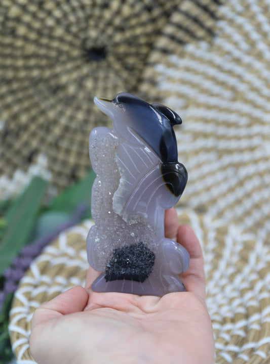Druzy Agate Dolphin Carving