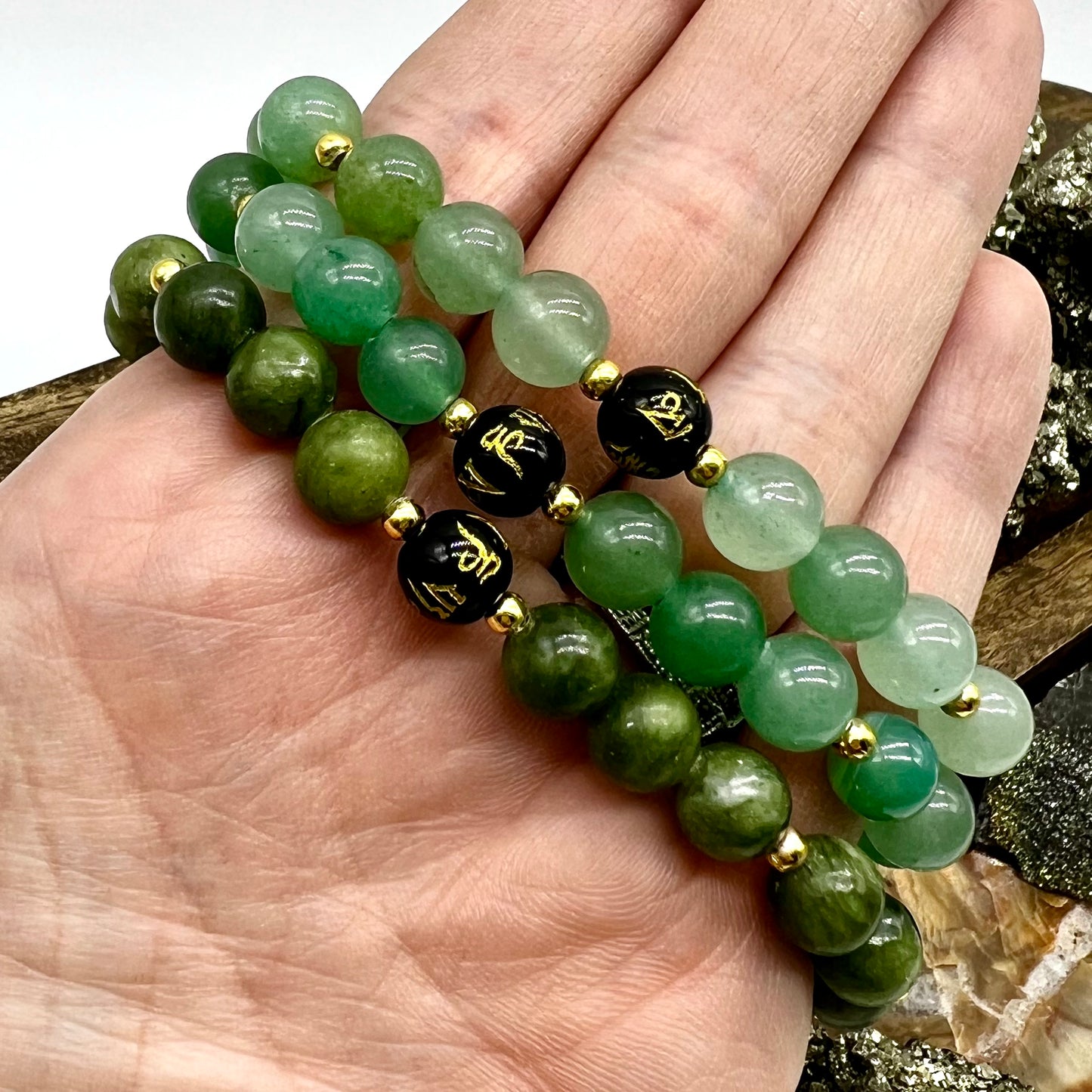 Green Aventurine or Jade Mantra Bracelet - Calm, Dreams, Joy, Strength, Balance