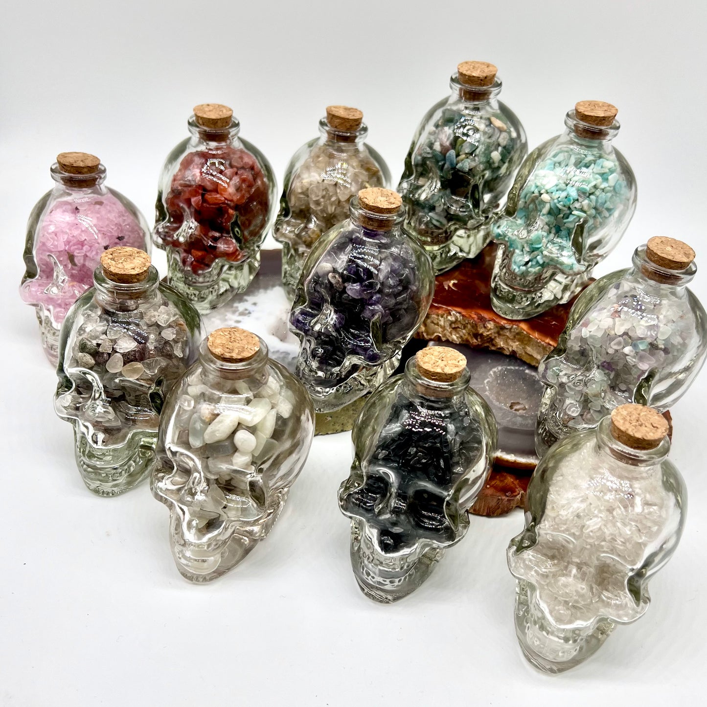 Crystal Chip Skull Wishing Bottle