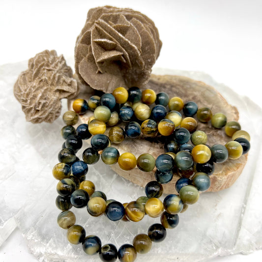 Dream Tigers Eye/Blue Gold Bracelet - Grounding, Change, Transformation, Wealth