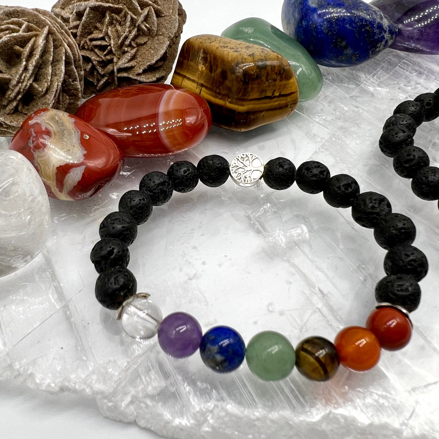 7 Chakra Crystal Bracelet with Lava Stone - Balance, Harmony, Focus, Cleanse, Fertility