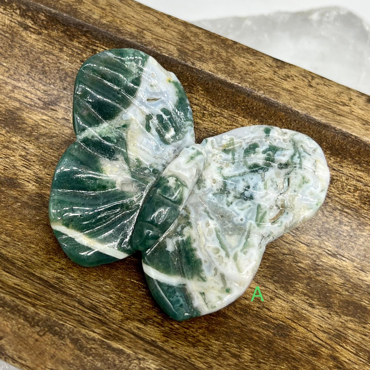 Moss Agate Butterfly Carving