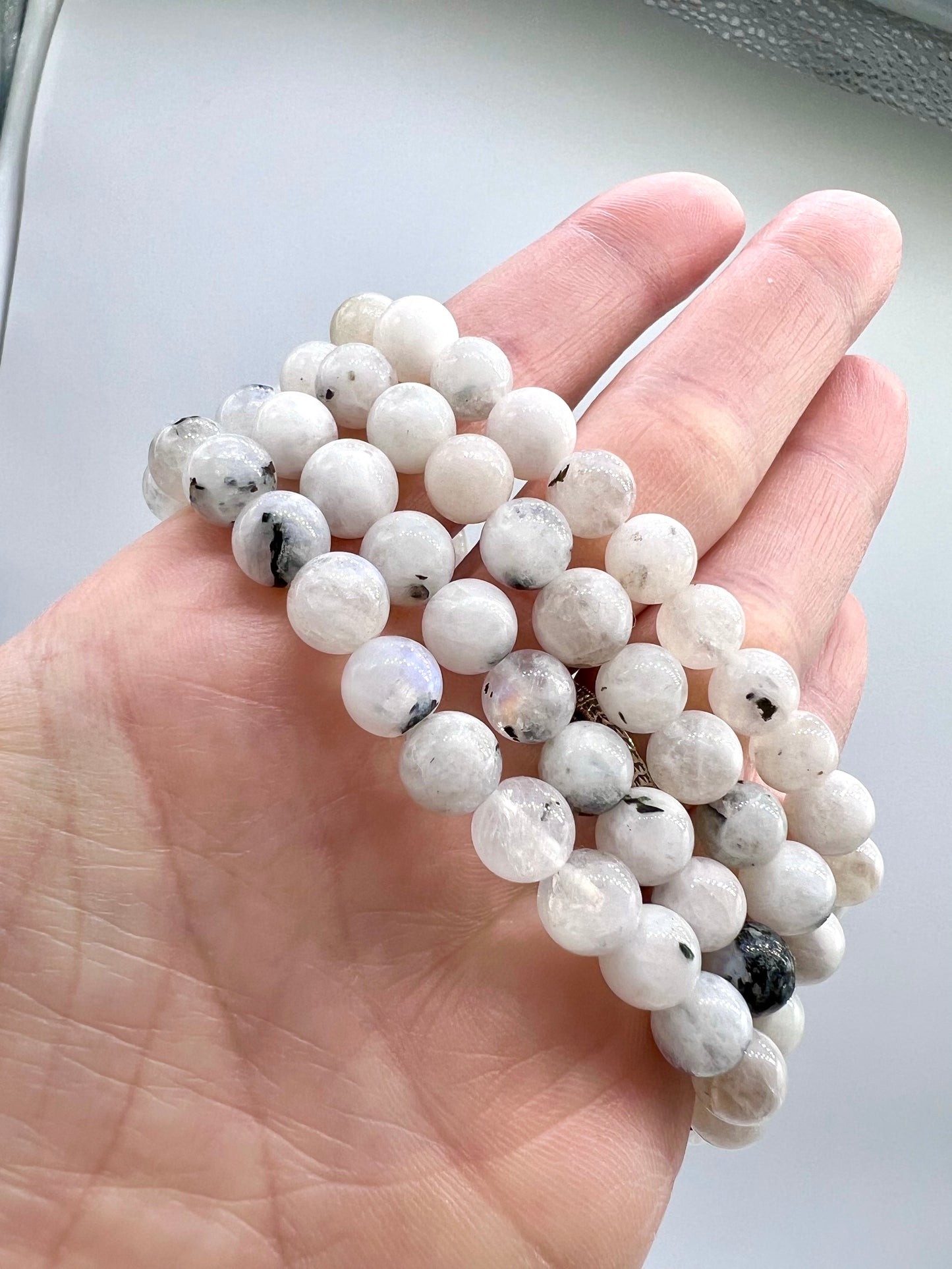 Rainbow Moonstone/Blue Flash Bracelet - Nurturing, Relaxation, Motivation, Joy, Trust