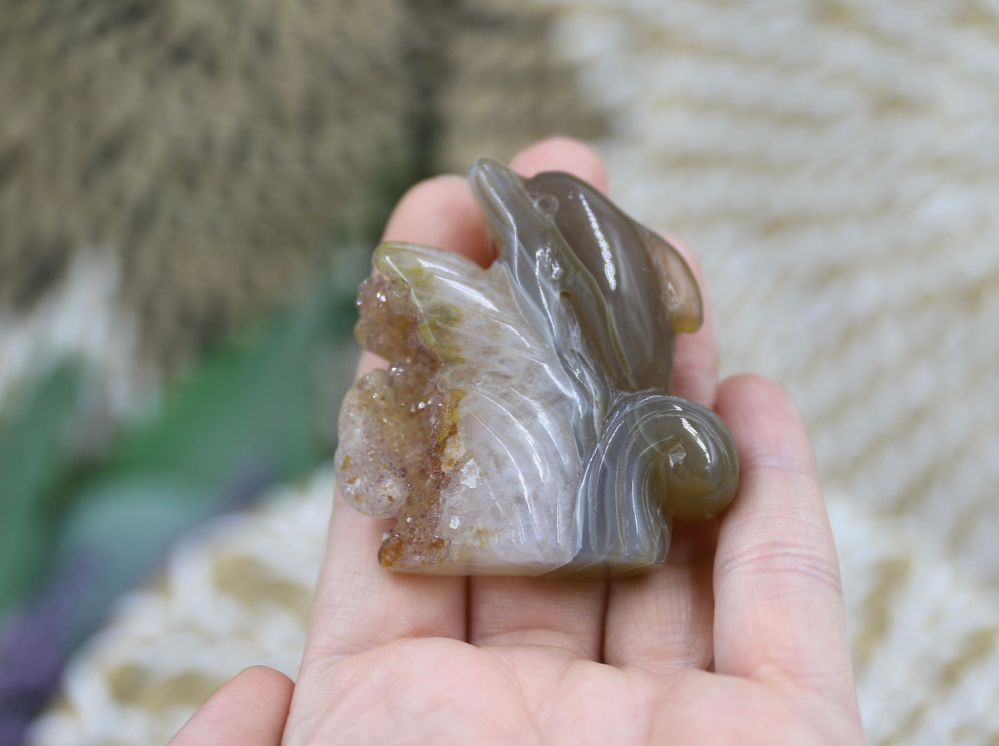 Druzy Agate Dolphin Carving