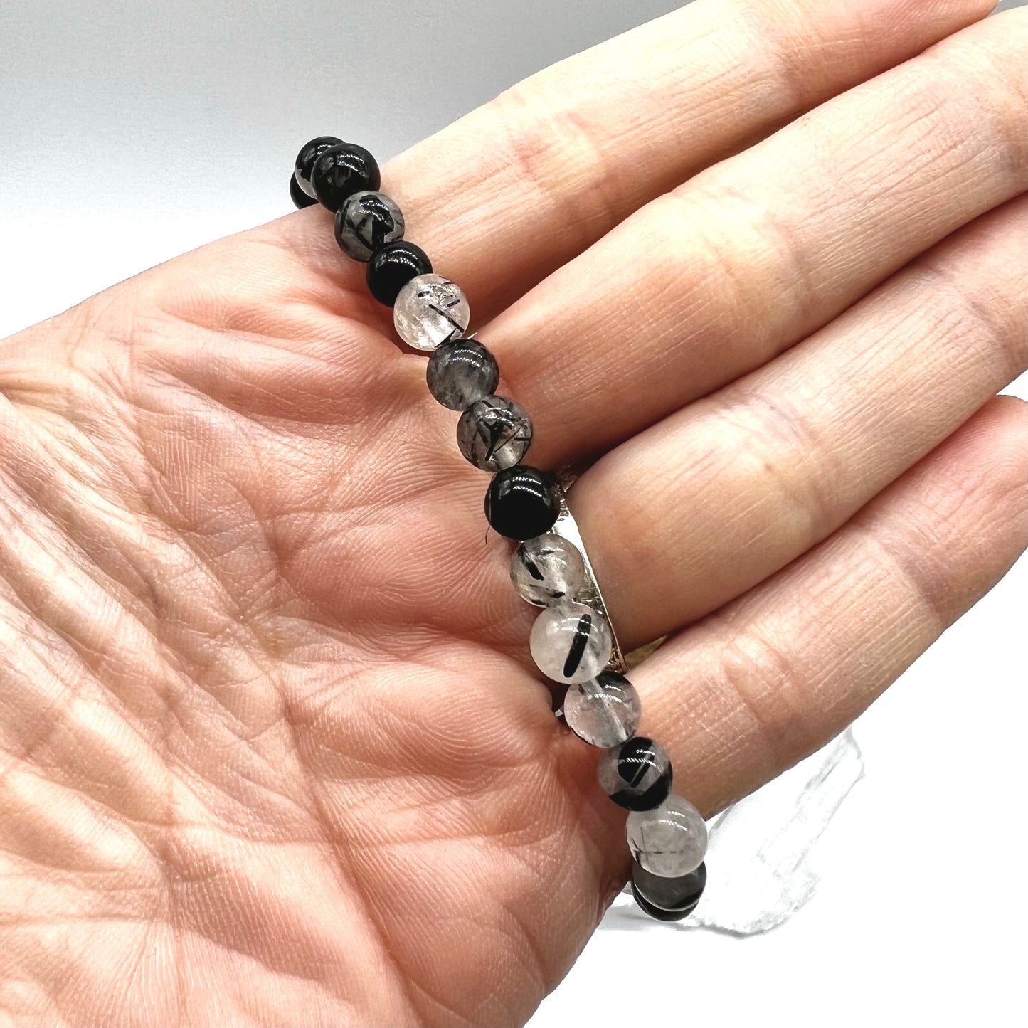 Black Tourmaline in Quartz Bracelet - Calm, Protection, Grounding, EMF Blocker