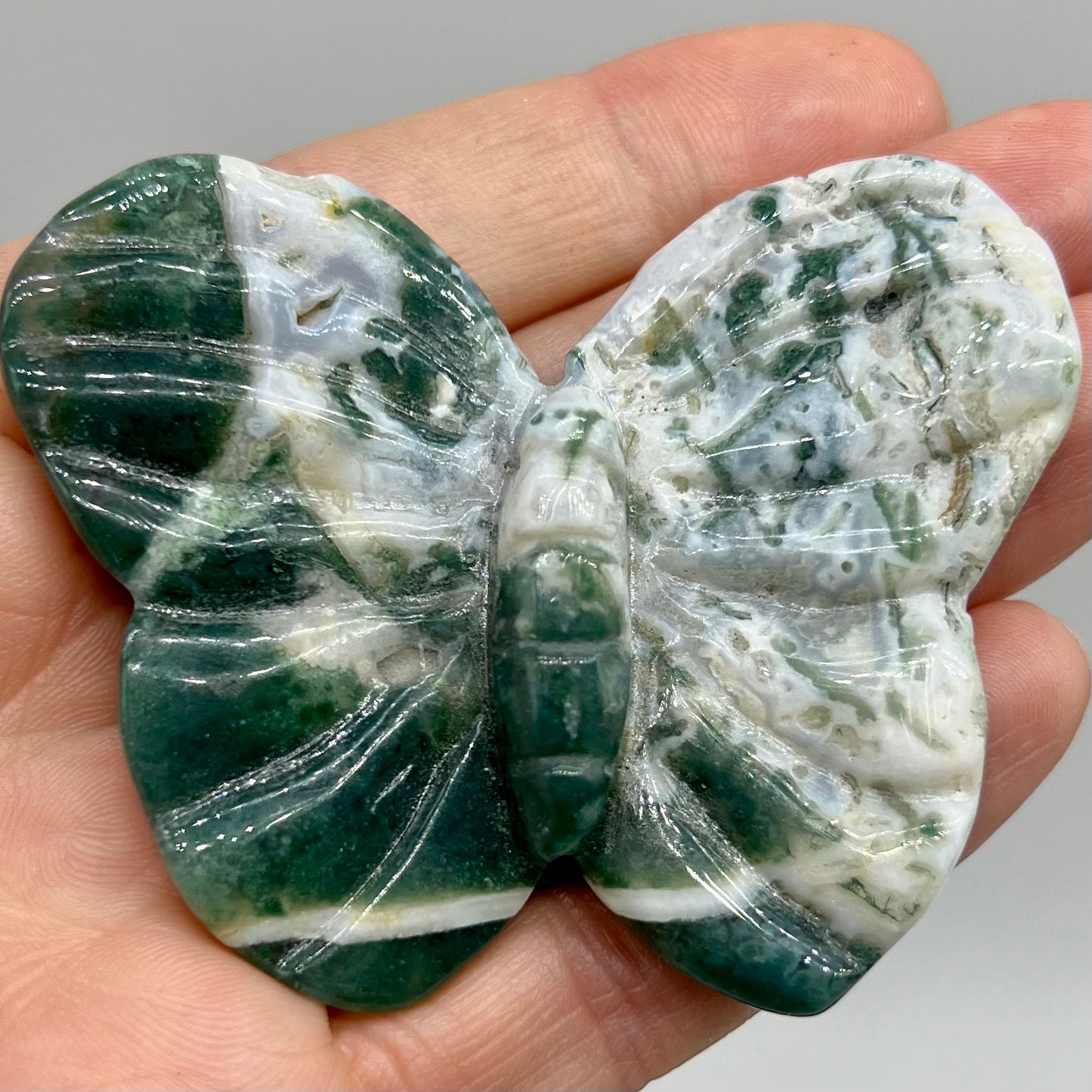 Moss Agate Butterfly Carving