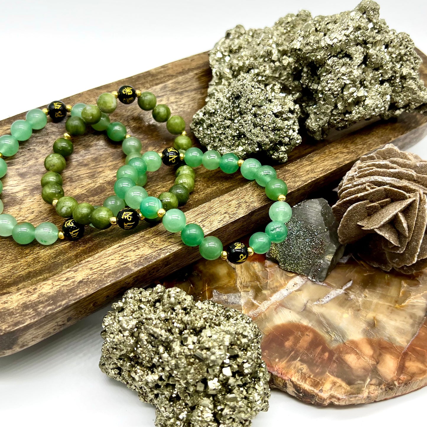 Green Aventurine or Jade Mantra Bracelet - Calm, Dreams, Joy, Strength, Balance
