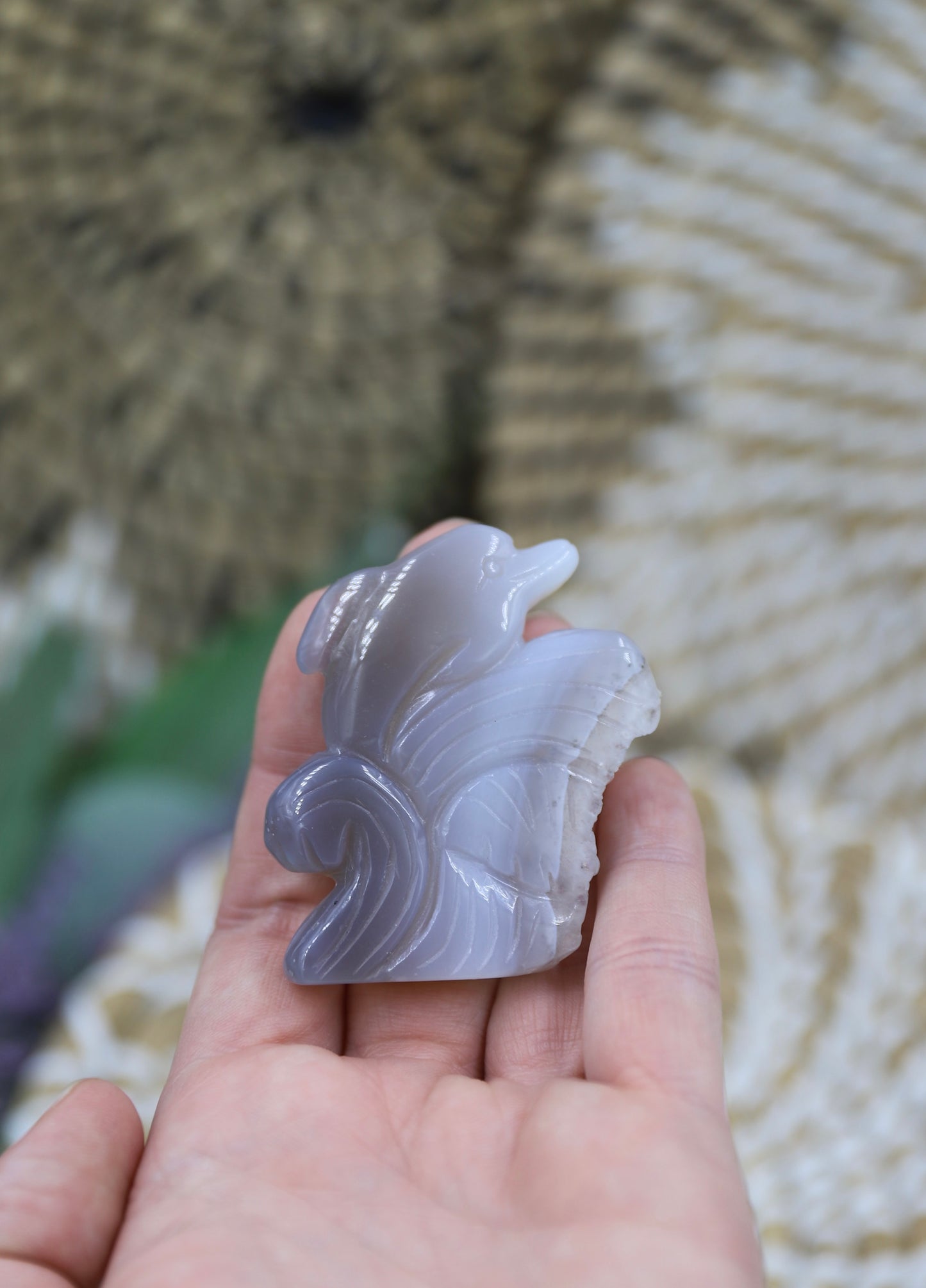 Druzy Agate Dolphin Carving