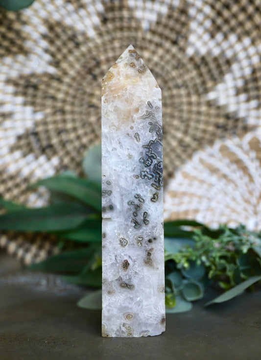 Rare Pink Amethyst/Moss agate Tower