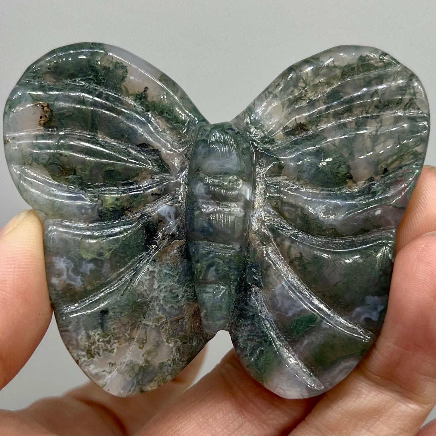 Moss Agate Butterfly Carving