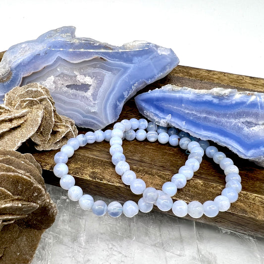 Natural Blue LACE Agate Bracelet - Harmony, Hope, Soothing, Protection, Joy, Communication