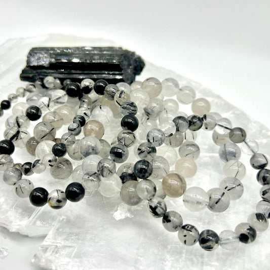 Black Tourmaline in Quartz Bracelet - Calm, Protection, Grounding, EMF Blocker