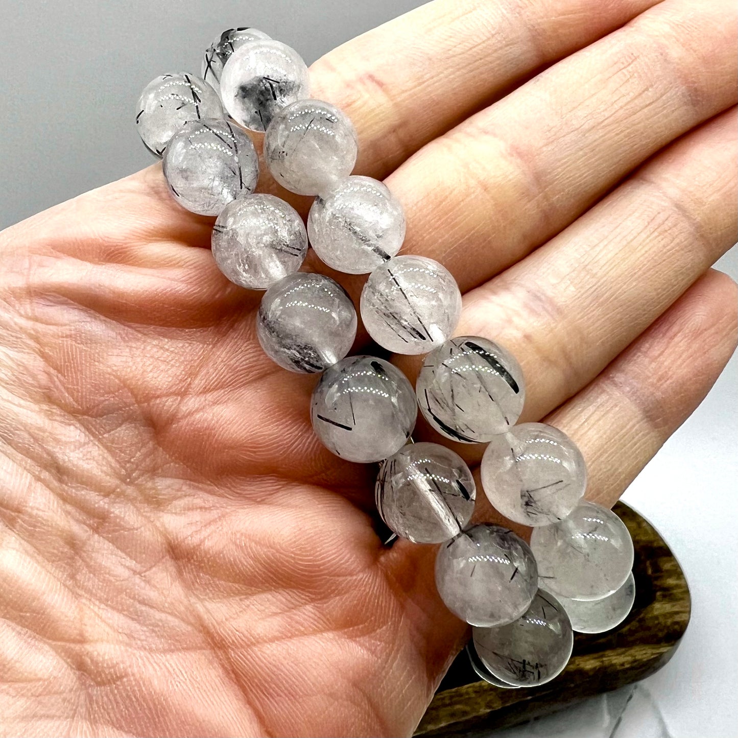 Black Tourmaline in Quartz Bracelet - Calm, Protection, Grounding, EMF Blocker