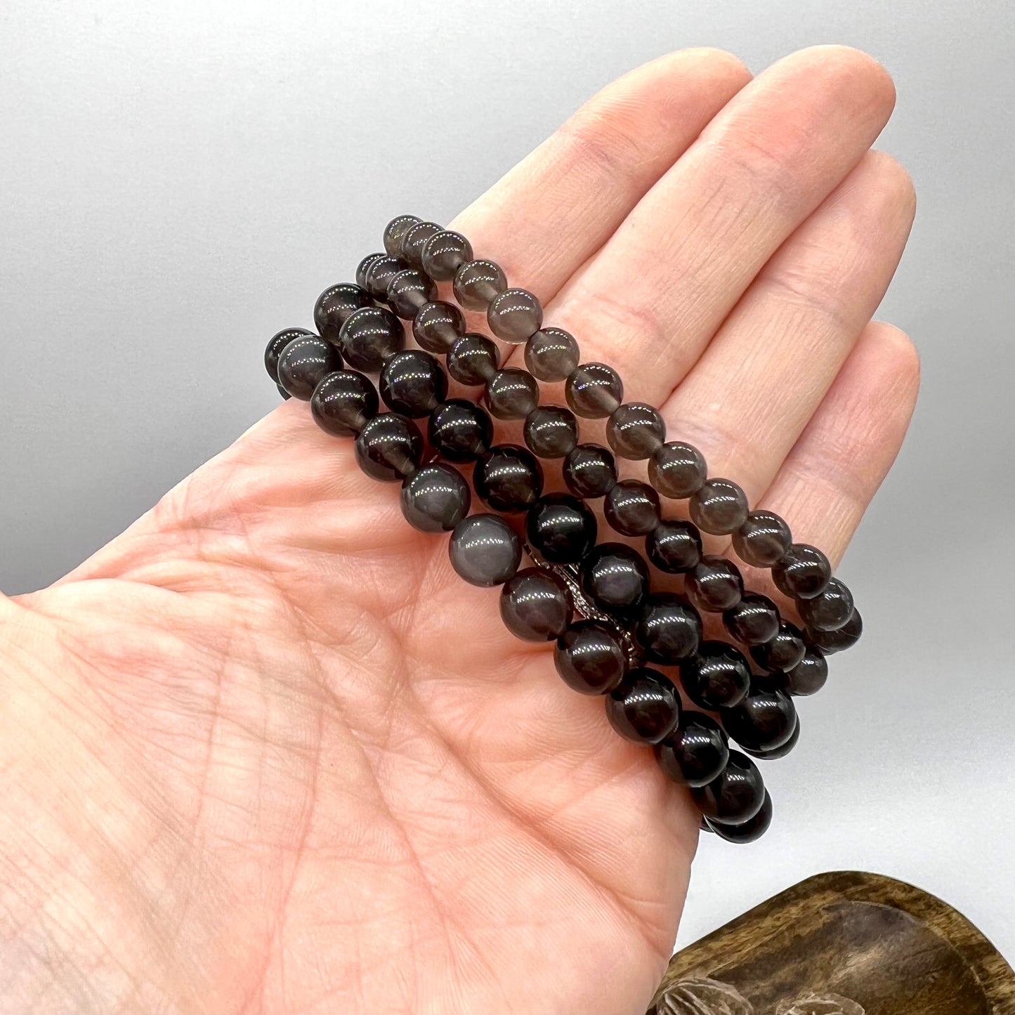 Icy Obsidian / Apache Tear Obsidian Bracelet - Assists in Greif, Comforting, Protection, Clarity, Truth, Balance