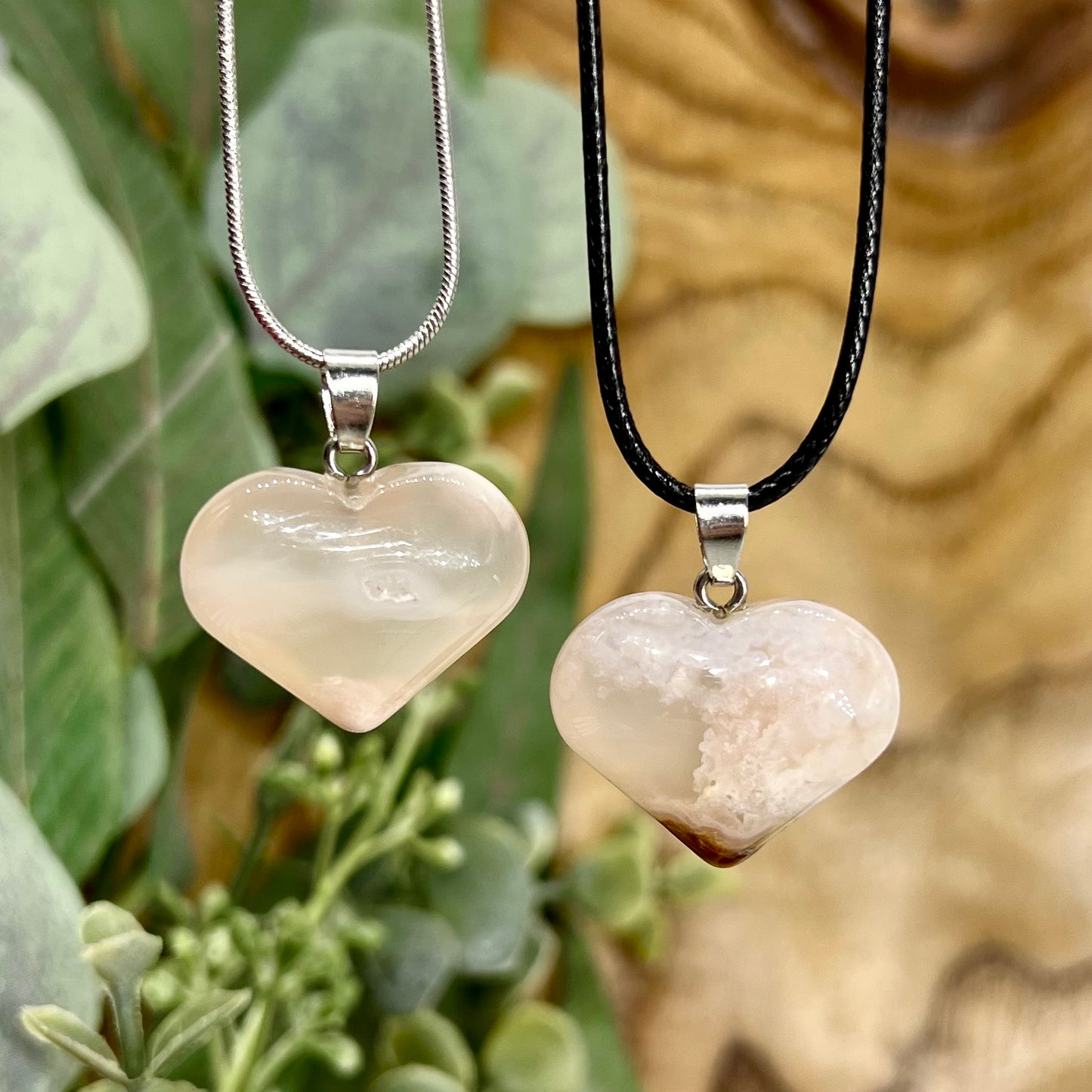 Flower Agate Heart Necklace