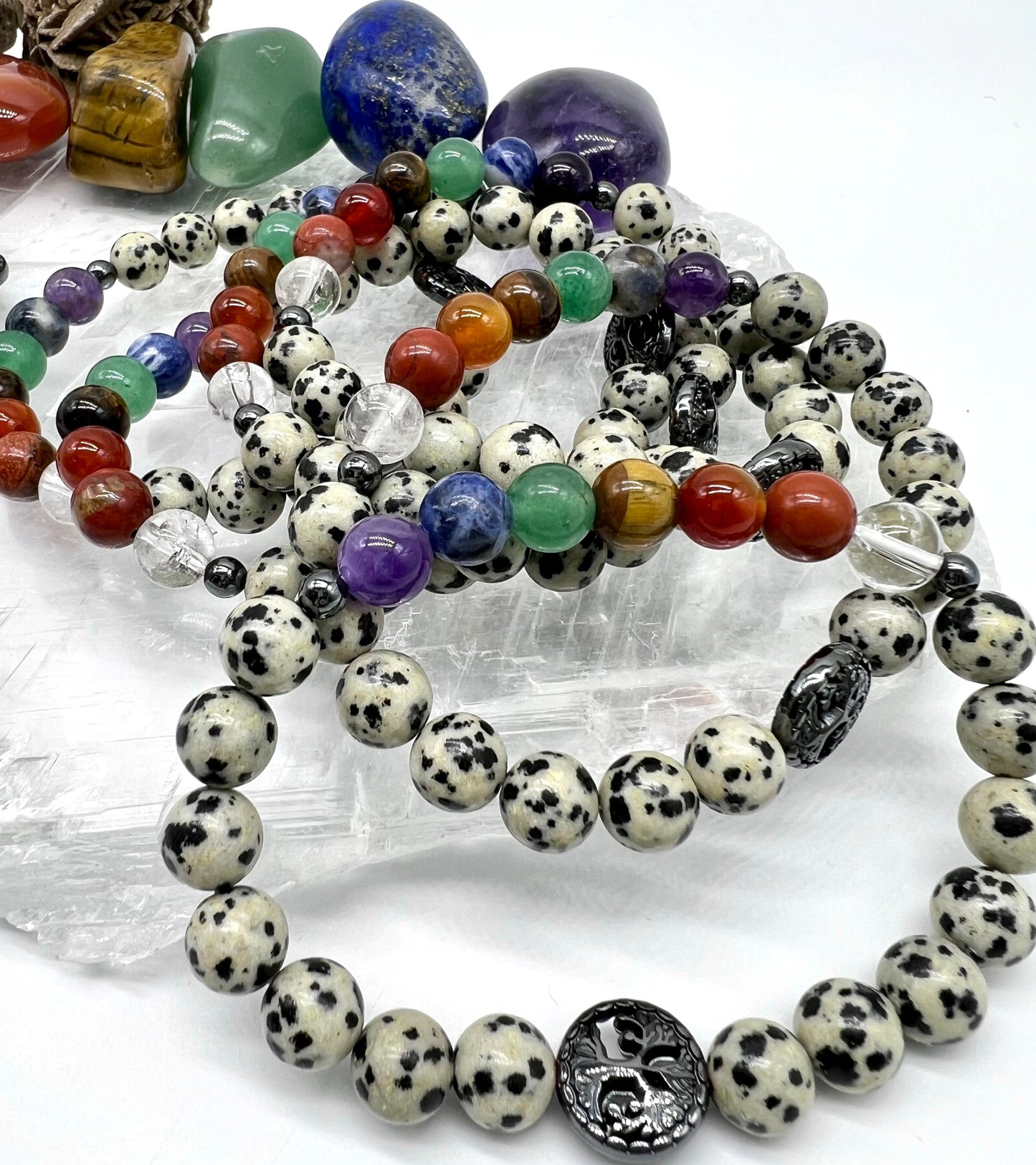 7 Chakra Crystal Bracelet with Dalmatian Jasper - Balance, Harmony, Focus, Joy
