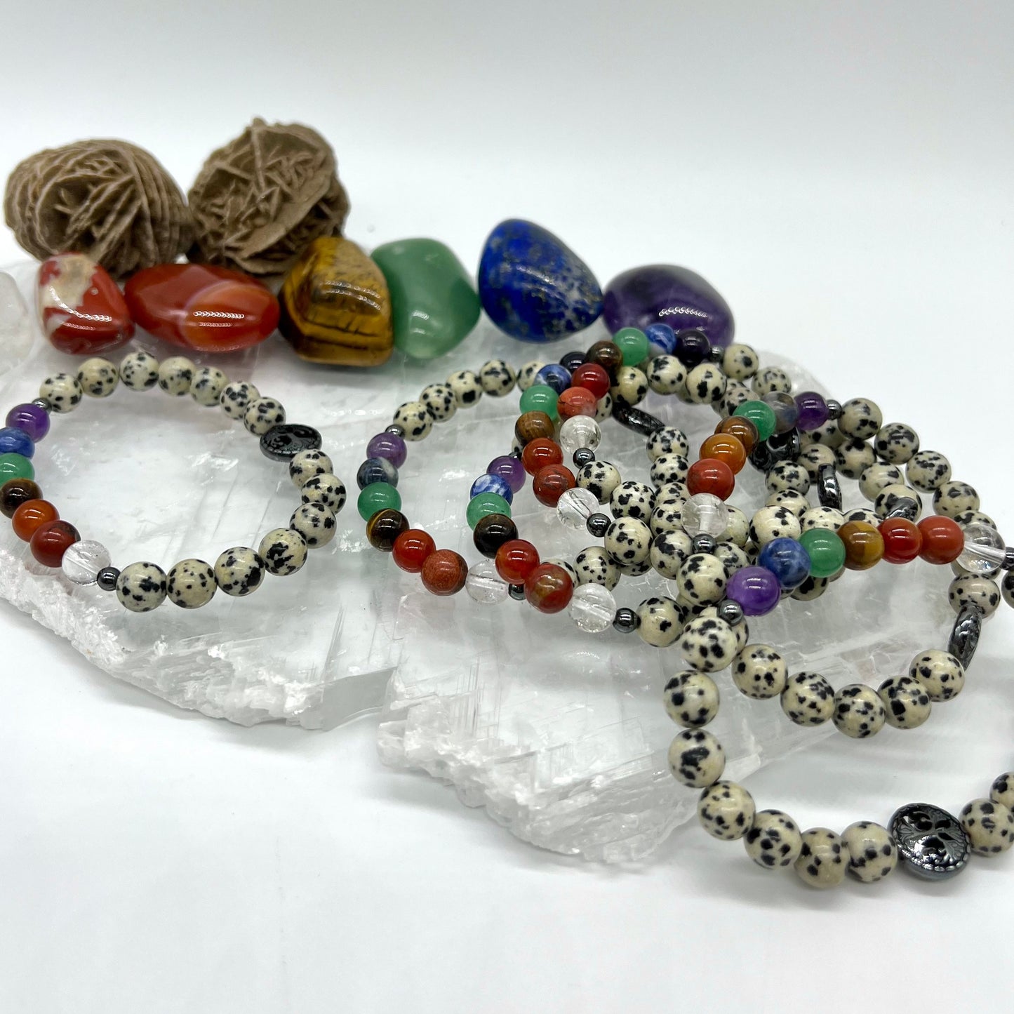 7 Chakra Crystal Bracelet with Dalmatian Jasper - Balance, Harmony, Focus, Joy