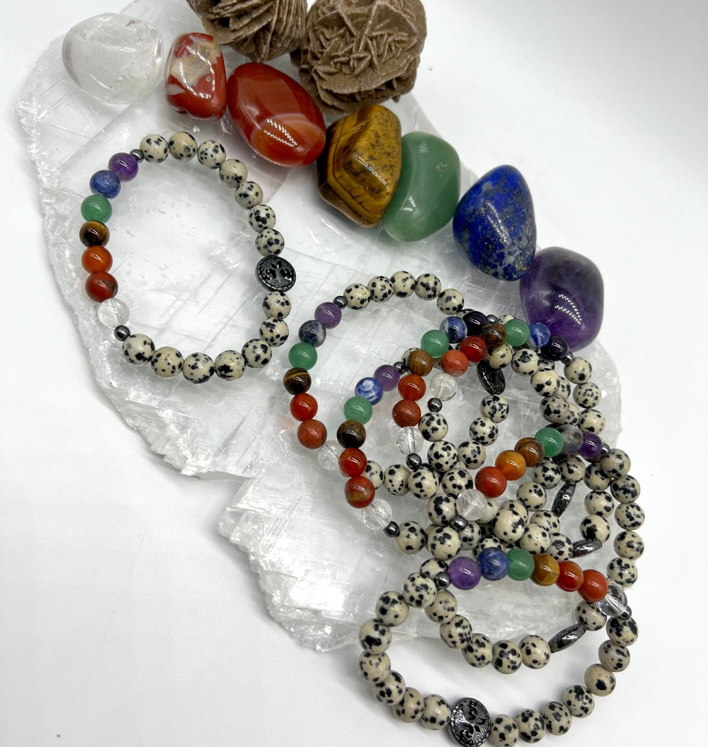 7 Chakra Crystal Bracelet with Dalmatian Jasper - Balance, Harmony, Focus, Joy