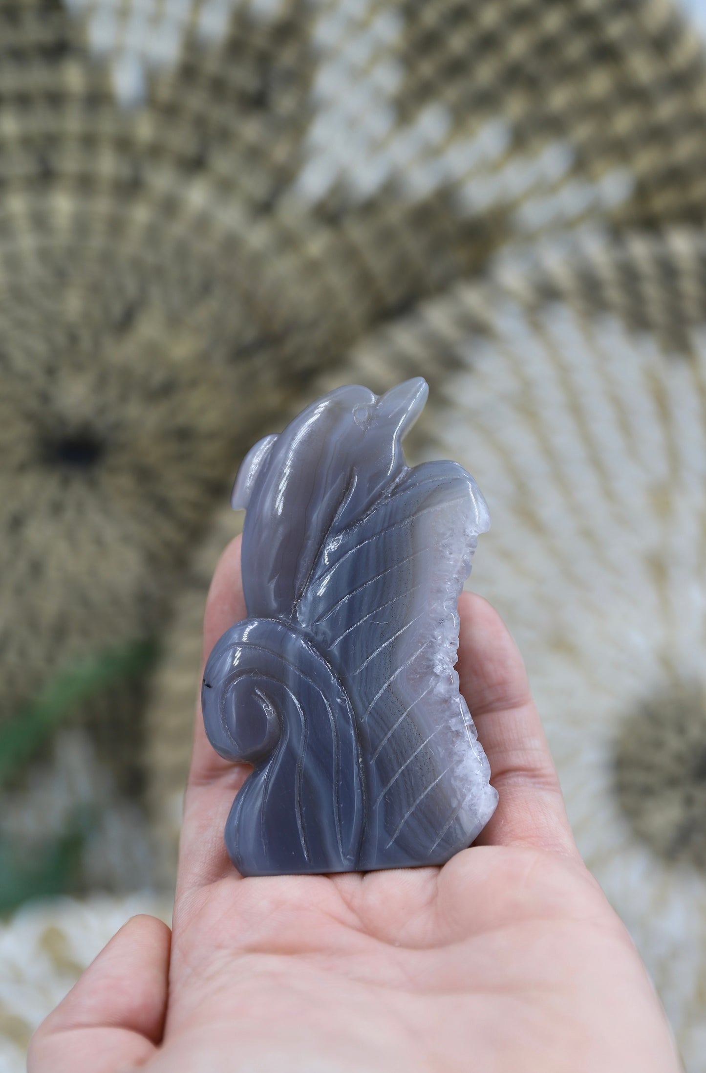 Druzy Agate Dolphin Carving-repaired