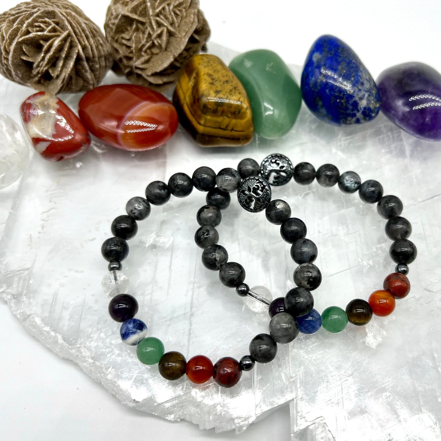 7 Chakra Crystal Bracelet with Larvikite - Balance, Harmony, Focus, Protection