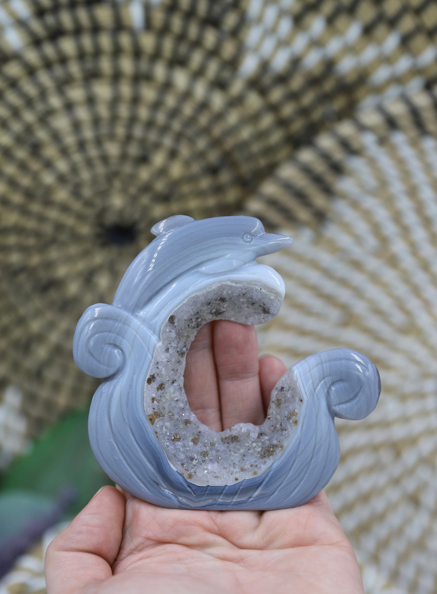 Druzy Agate Dolphin Carving