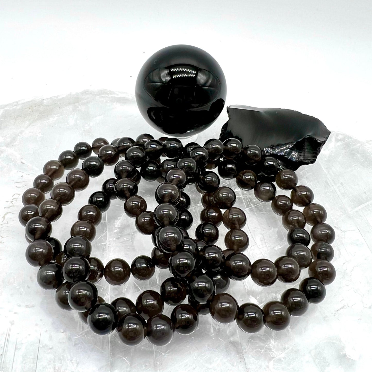 Icy Obsidian / Apache Tear Obsidian Bracelet - Assists in Greif, Comforting, Protection, Clarity, Truth, Balance