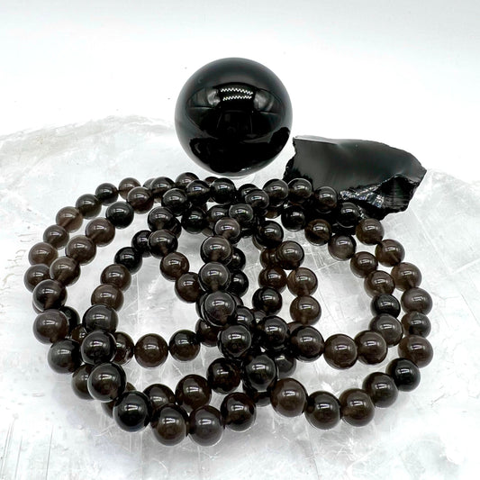Icy Obsidian / Apache Tear Obsidian Bracelet - Assists in Greif, Comforting, Protection, Clarity, Truth, Balance