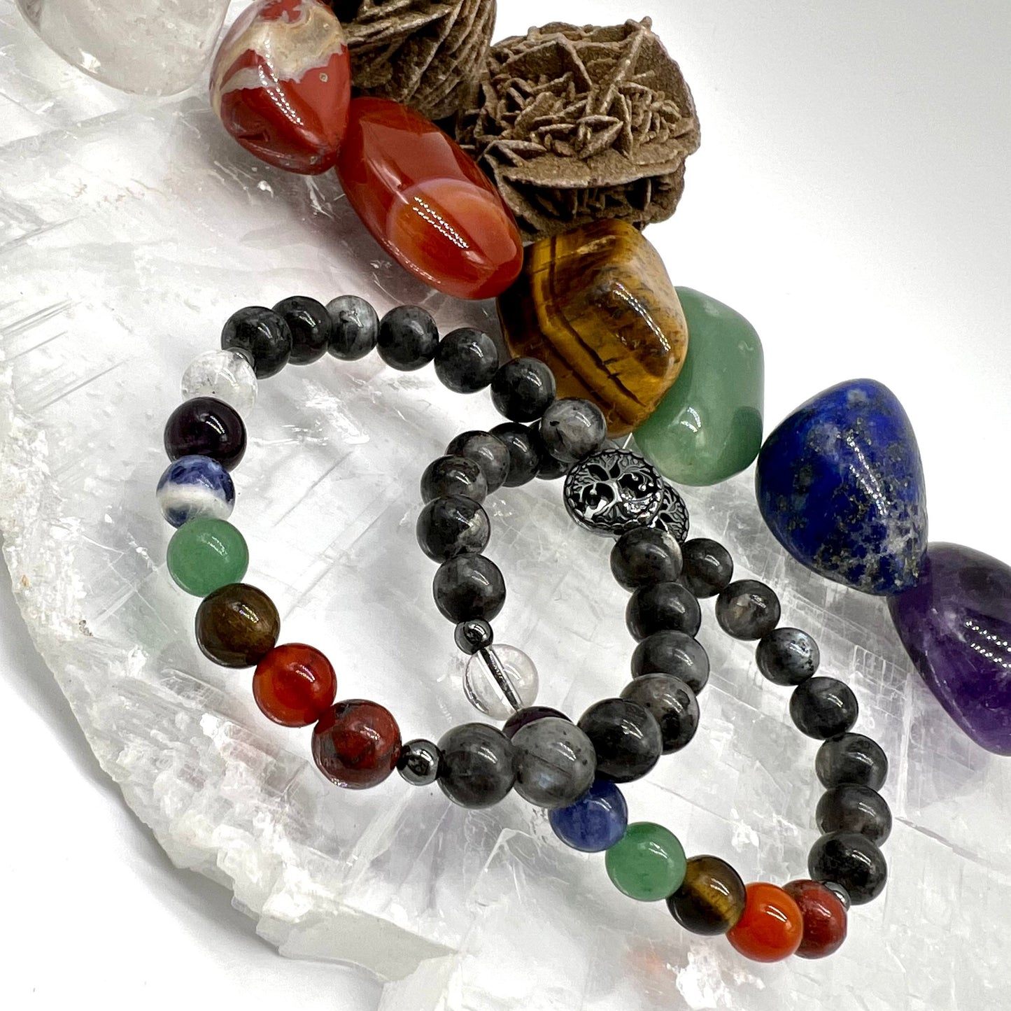 7 Chakra Crystal Bracelet with Larvikite - Balance, Harmony, Focus, Protection
