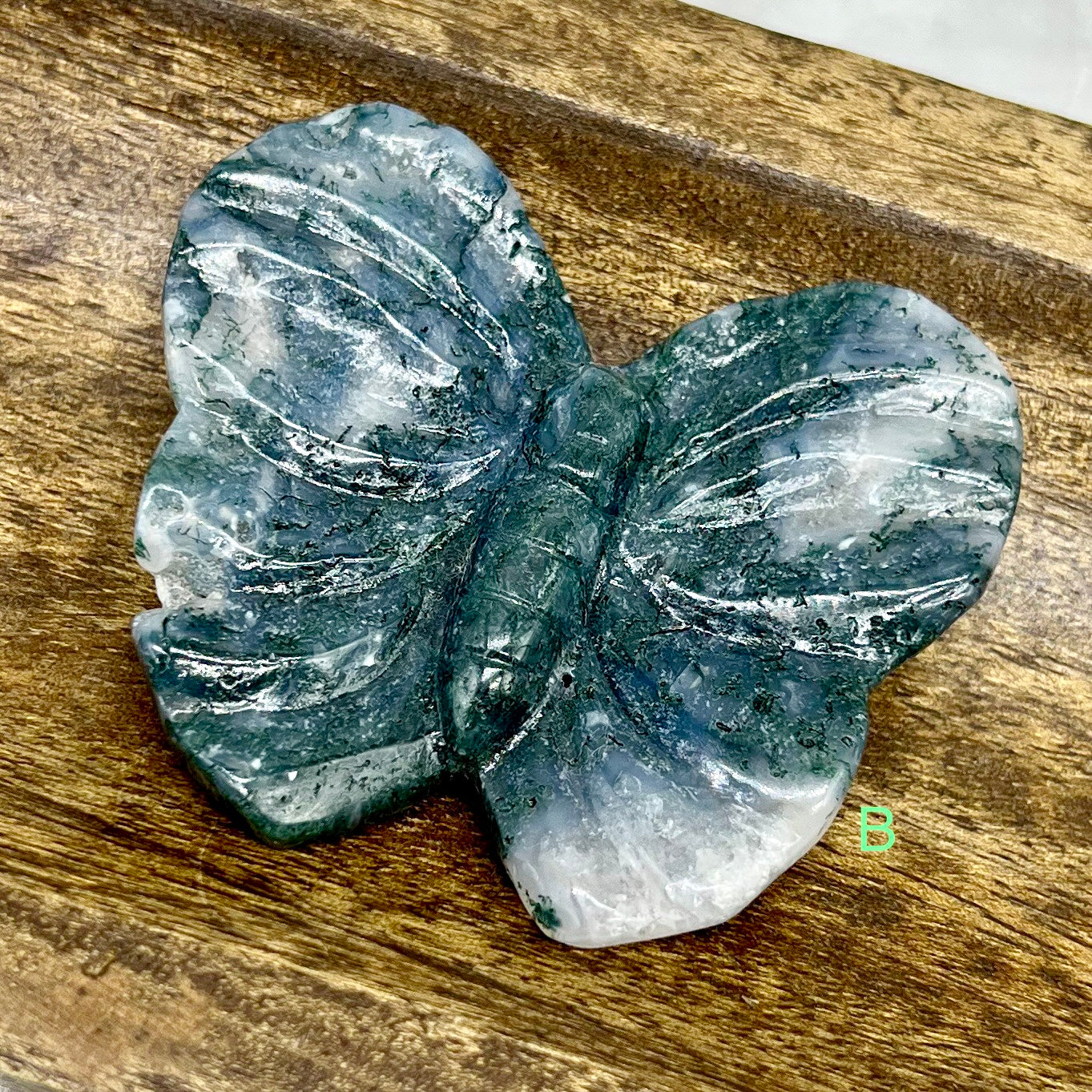Moss Agate Butterfly Carving