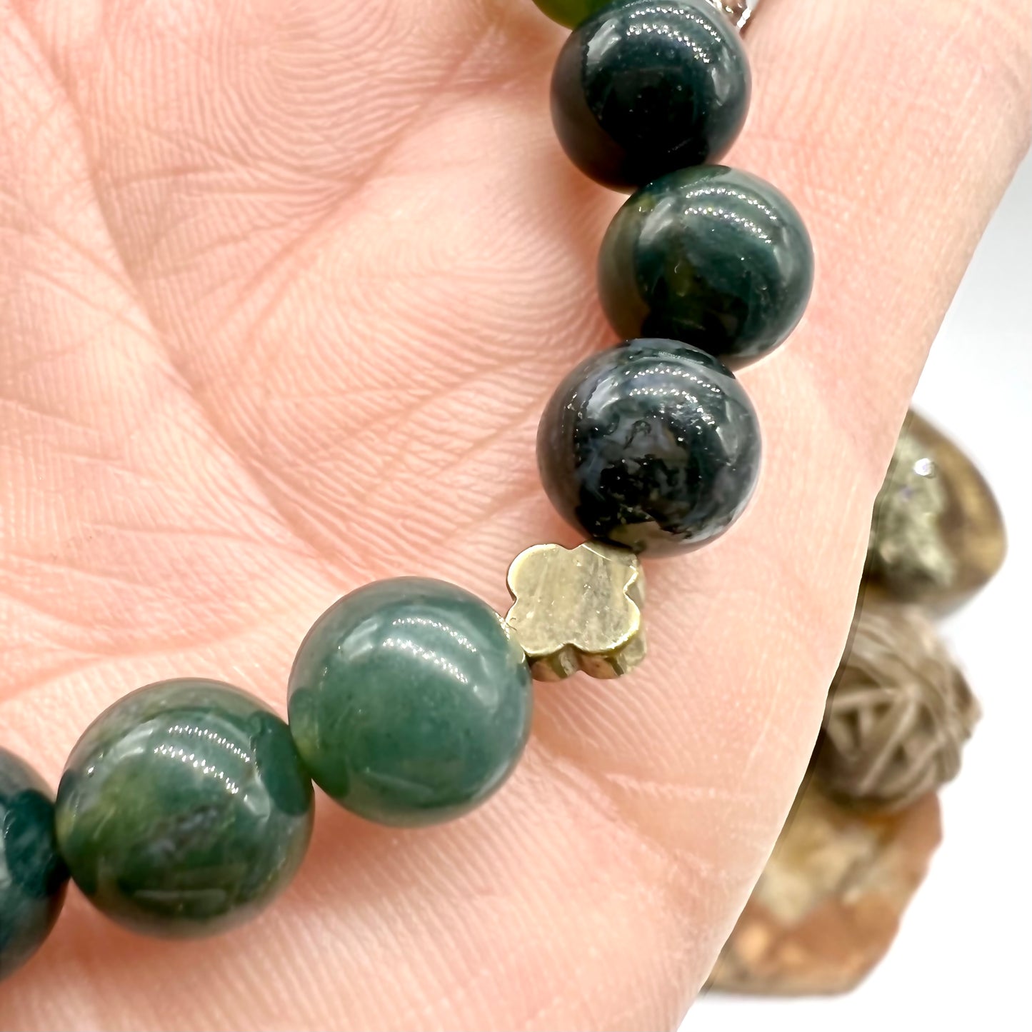 Moss Agate/Pyrite/Citrine Onyx Mantra Bracelet - EMF Blocker, Success, Prosperity, Abundance, Wealth, Money