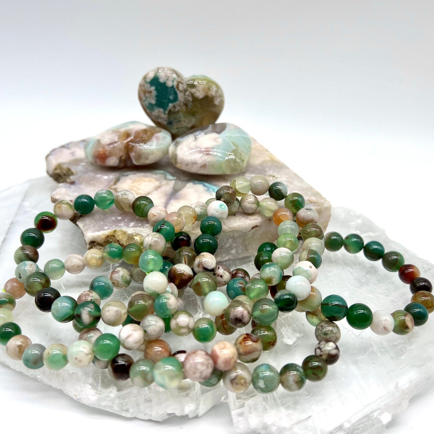 Green Flower Agate Bracelet - Peace, Stress Relief, Positivity