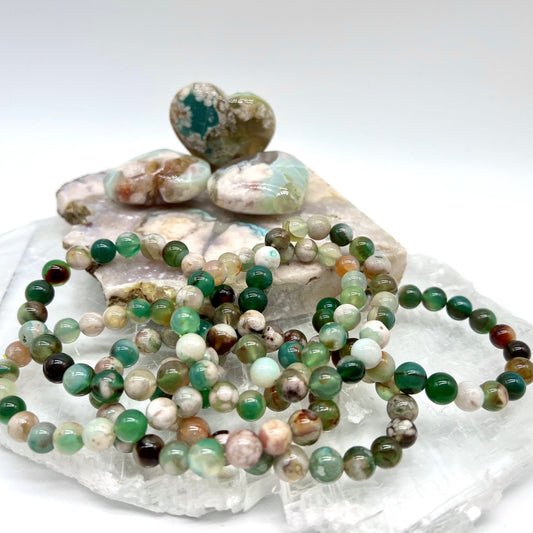 Green Flower Agate Bracelet - Peace, Stress Relief, Positivity