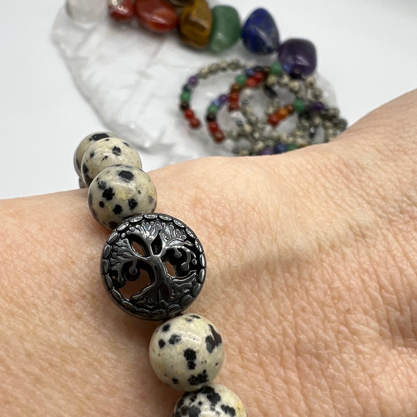 7 Chakra Crystal Bracelet with Dalmatian Jasper - Balance, Harmony, Focus, Joy