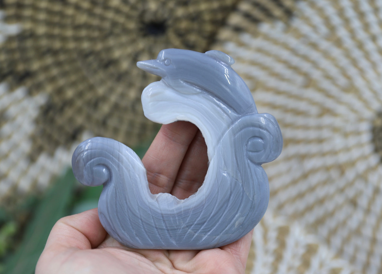 Druzy Agate Dolphin Carving