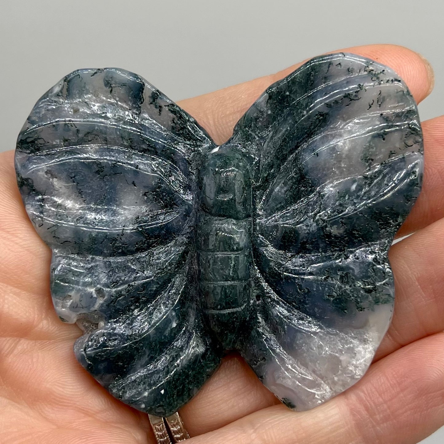 Moss Agate Butterfly Carving