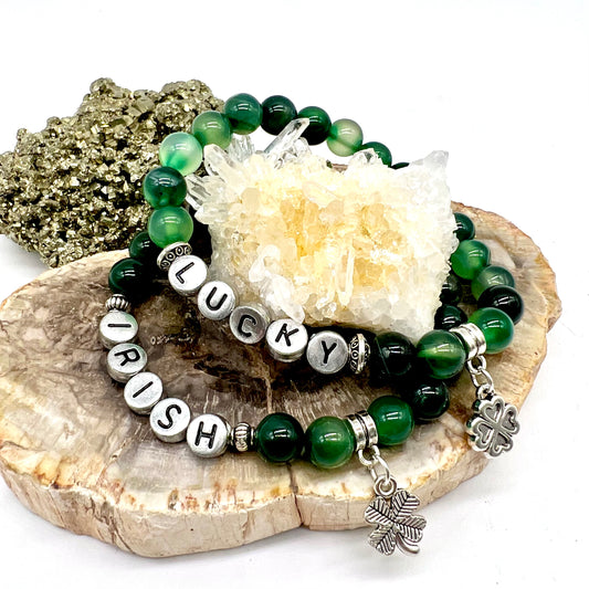 Green Agate Shamrock Bracelet - Love, Compassion, Generosity, Calm, Abundance