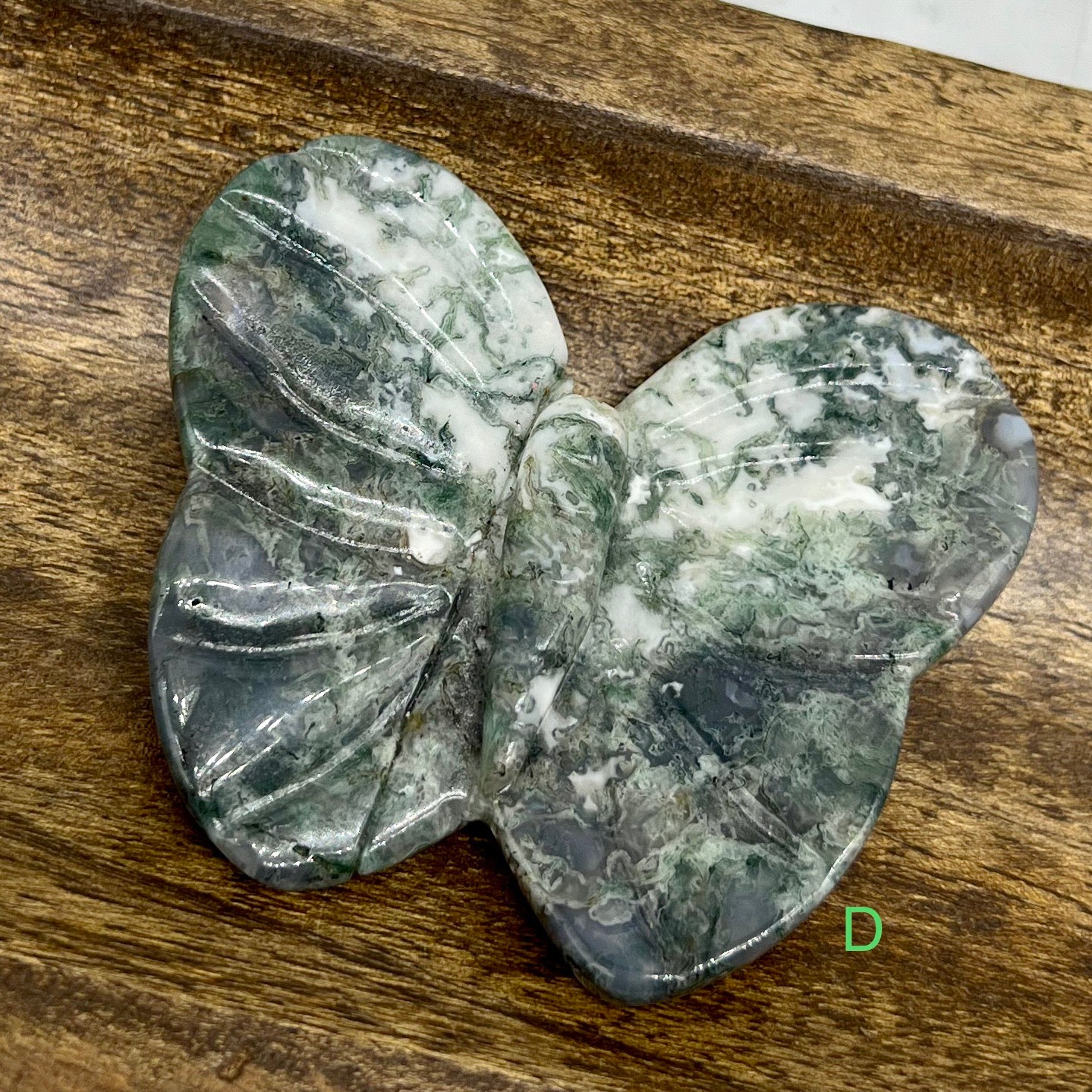 Moss Agate Butterfly Carving