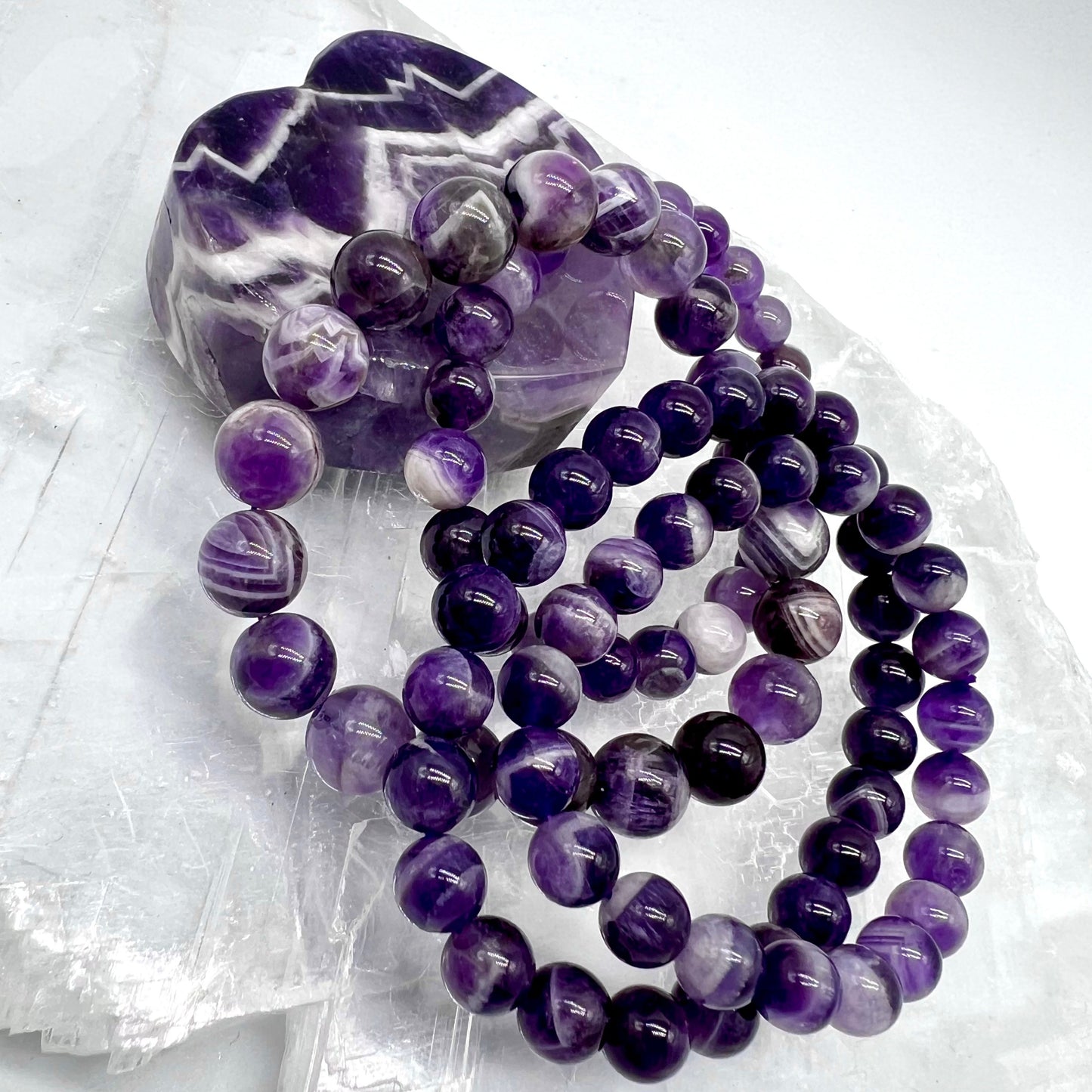 Chevron Dream Amethyst Bracelet - Wisdom, Growth, Cleansing, Protection
