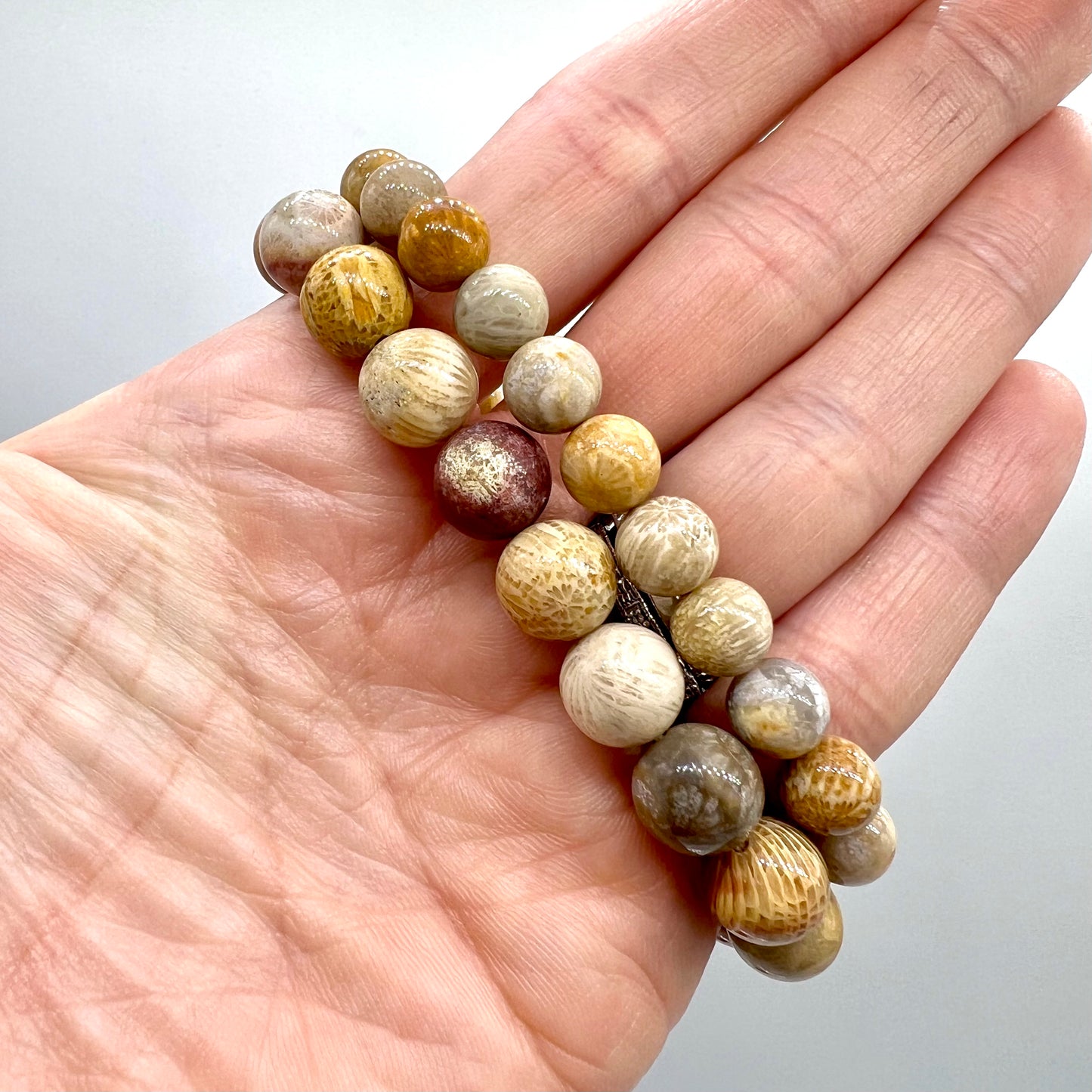 Fossilized Coral Bracelet - Inner Peace, Luck, Wealth, Protection