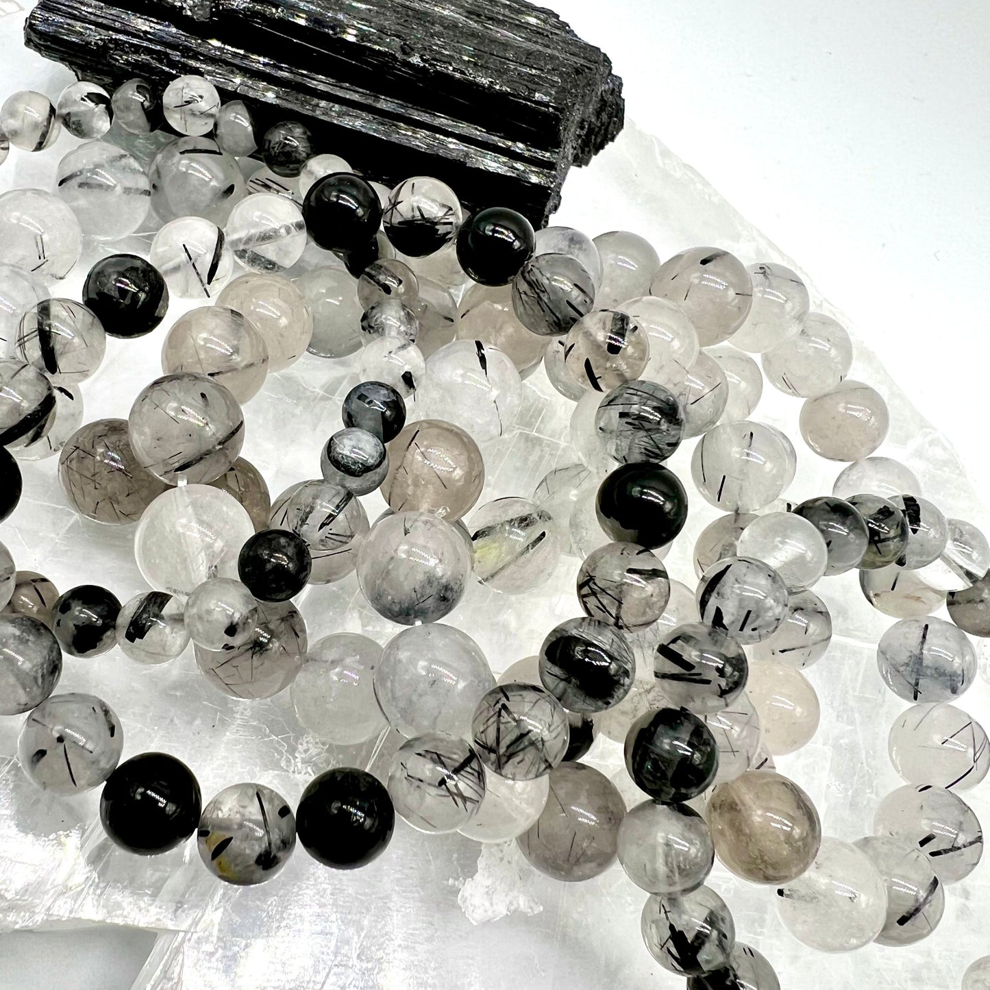 Black Tourmaline in Quartz Bracelet - Calm, Protection, Grounding, EMF Blocker