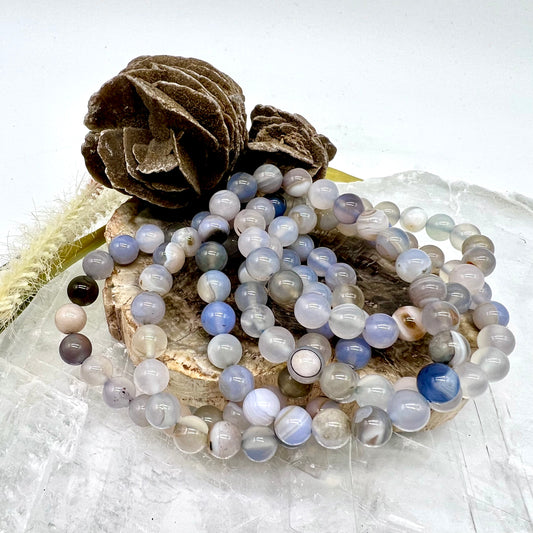 Natural Blue-Agate Bracelet - Harmony, Hope, Soothing, Protection, Joy, Communication