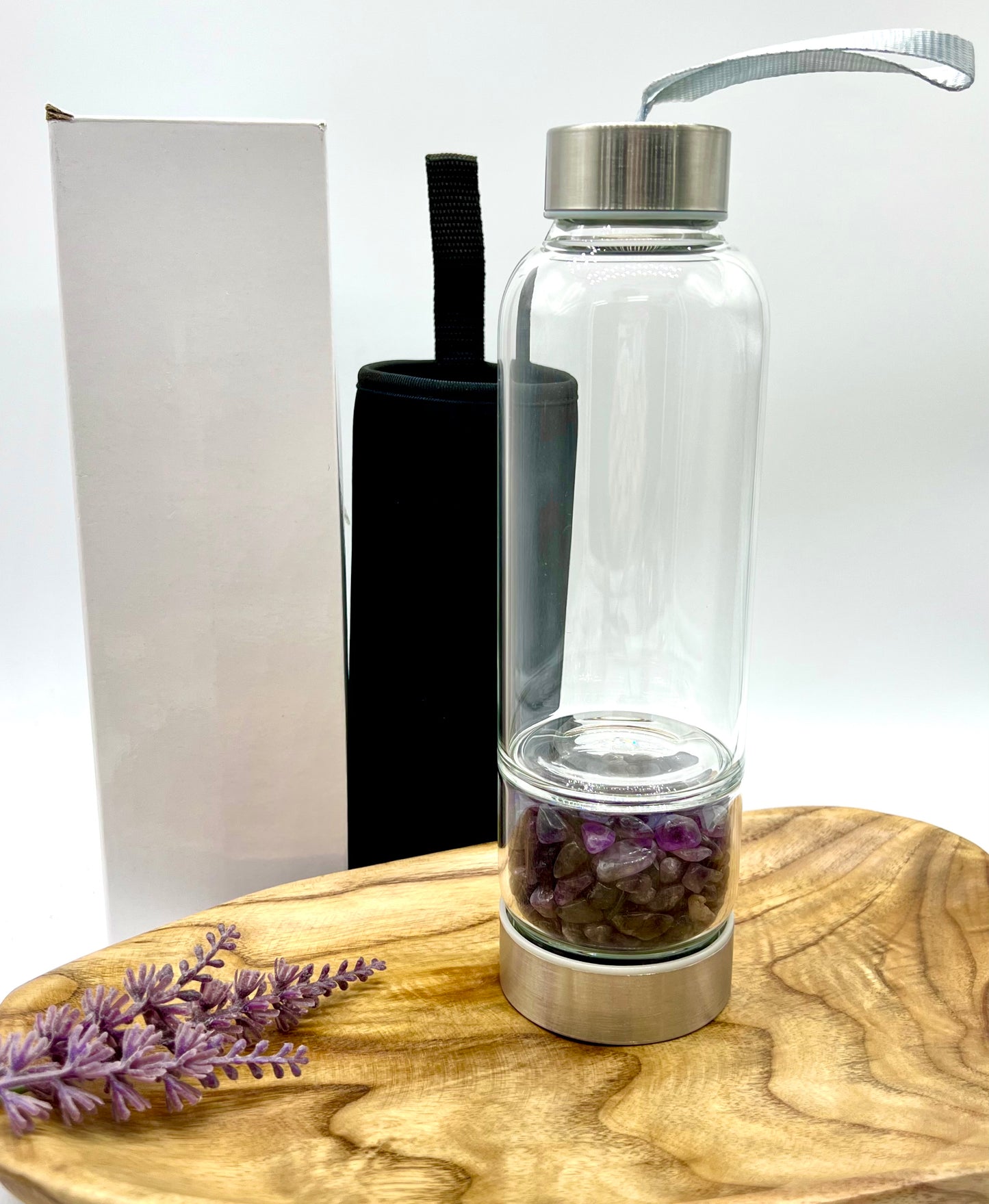 Crystal Glass Water Bottle w/Coozie