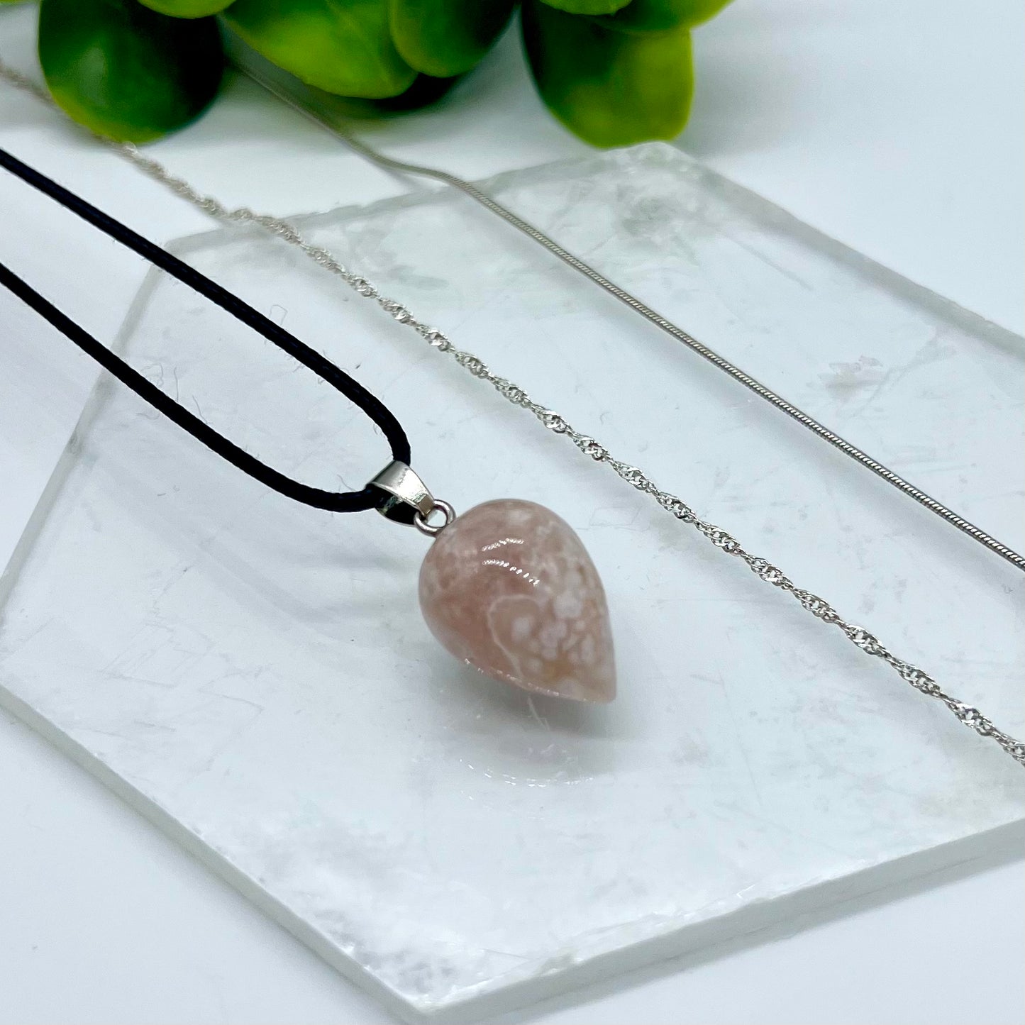 Flower Agate Acorn Necklace