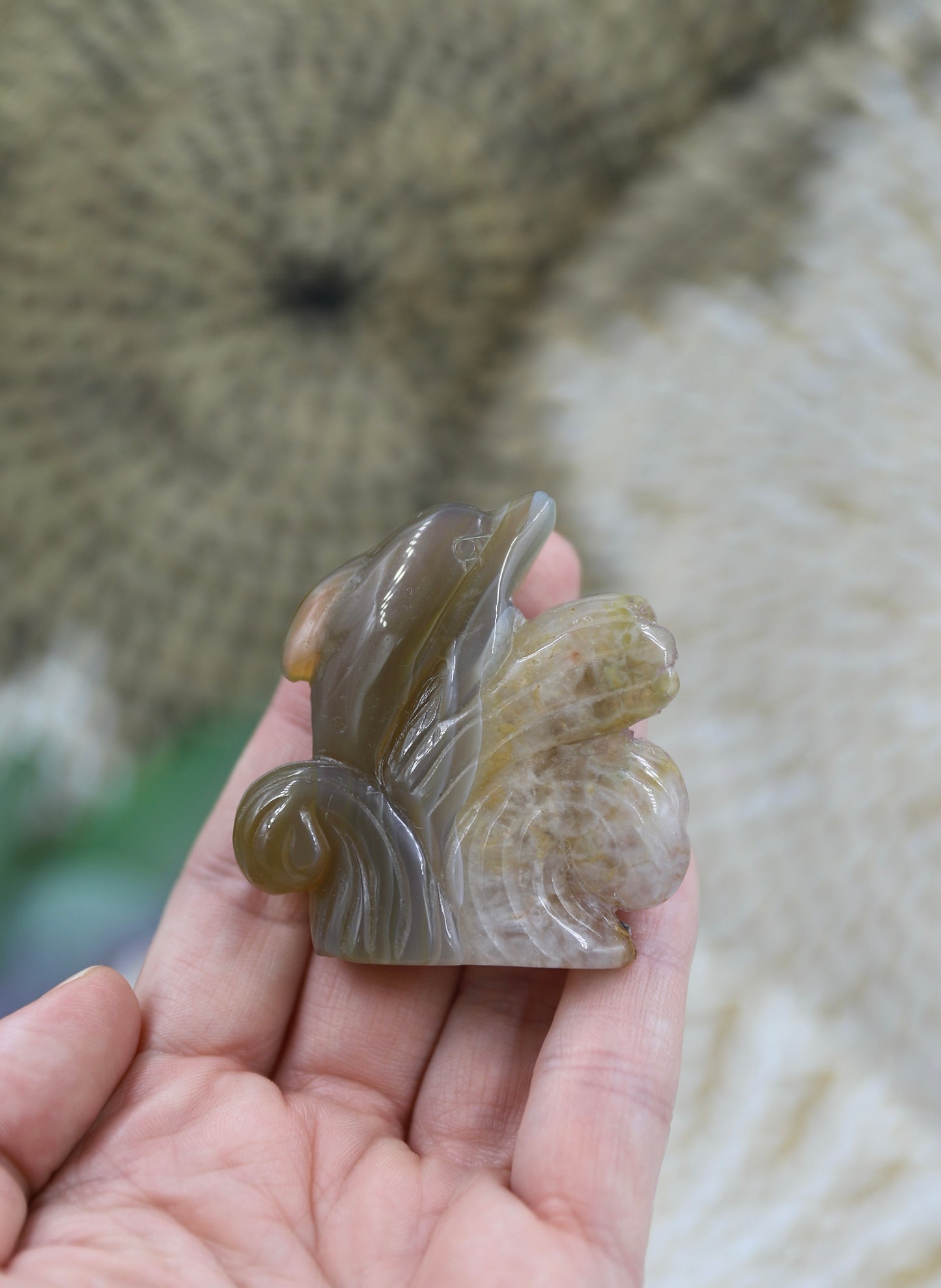 Druzy Agate Dolphin Carving