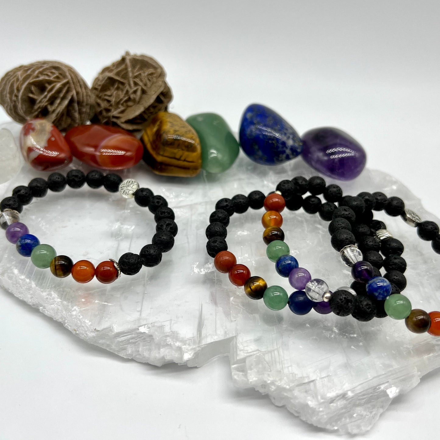 7 Chakra Crystal Bracelet with Lava Stone - Balance, Harmony, Focus, Cleanse, Fertility