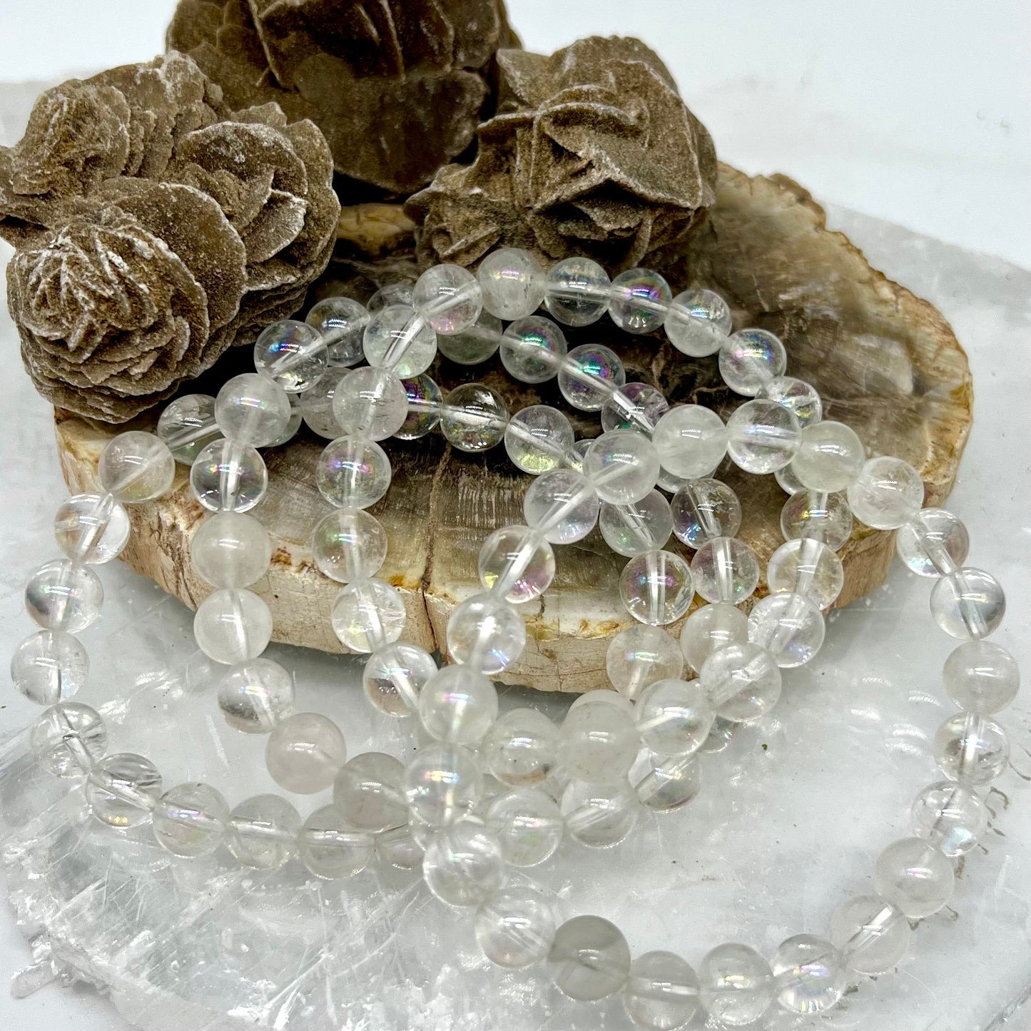Angel Aura Clear Quartz Bracelet - Joy, Positivity, Protection, Inner Peace, Mental Clarity